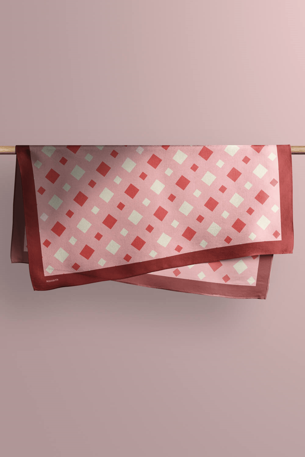 D44 Kadın Kareli Desenli Bandana 50x50 Kırmızı DG0281-22