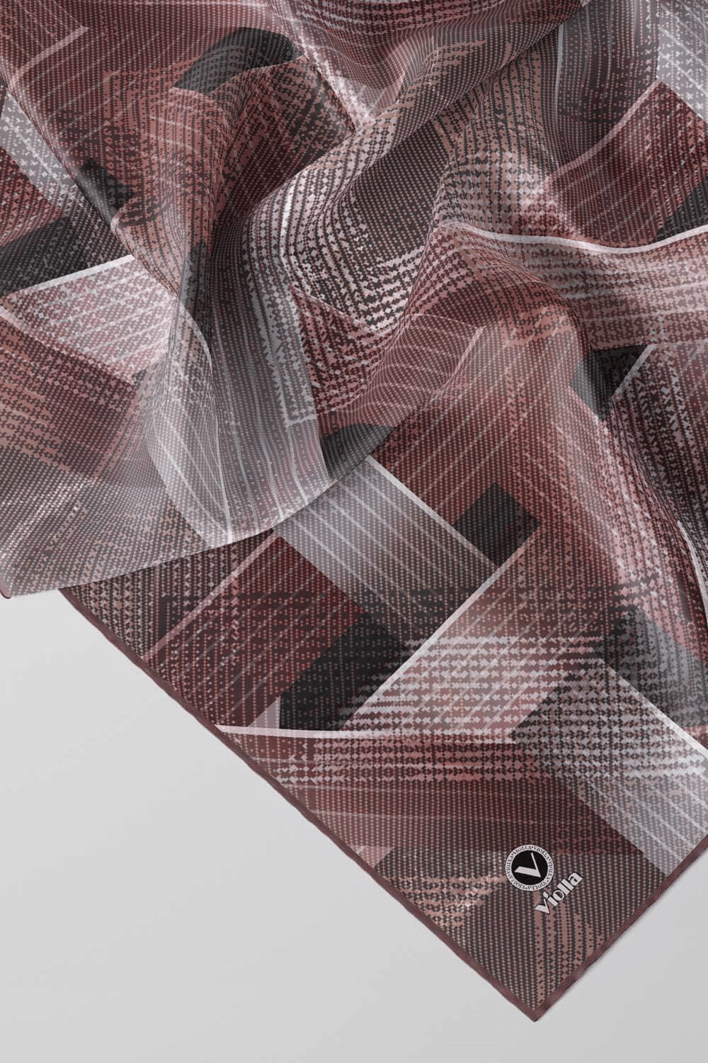 Twill Dokulu Geometrik Desenli Pudra Renkli 90x90 Eşarp (İpek İçermez) Kenar Dikiş Şekli El Dikişli
