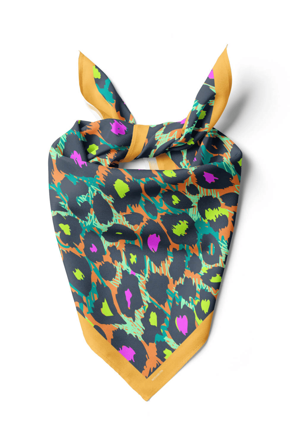 Z93 Kadın Yağlı Boya Desenli Bandana 50x50 Sarı Mavi DG0271-22 Snz