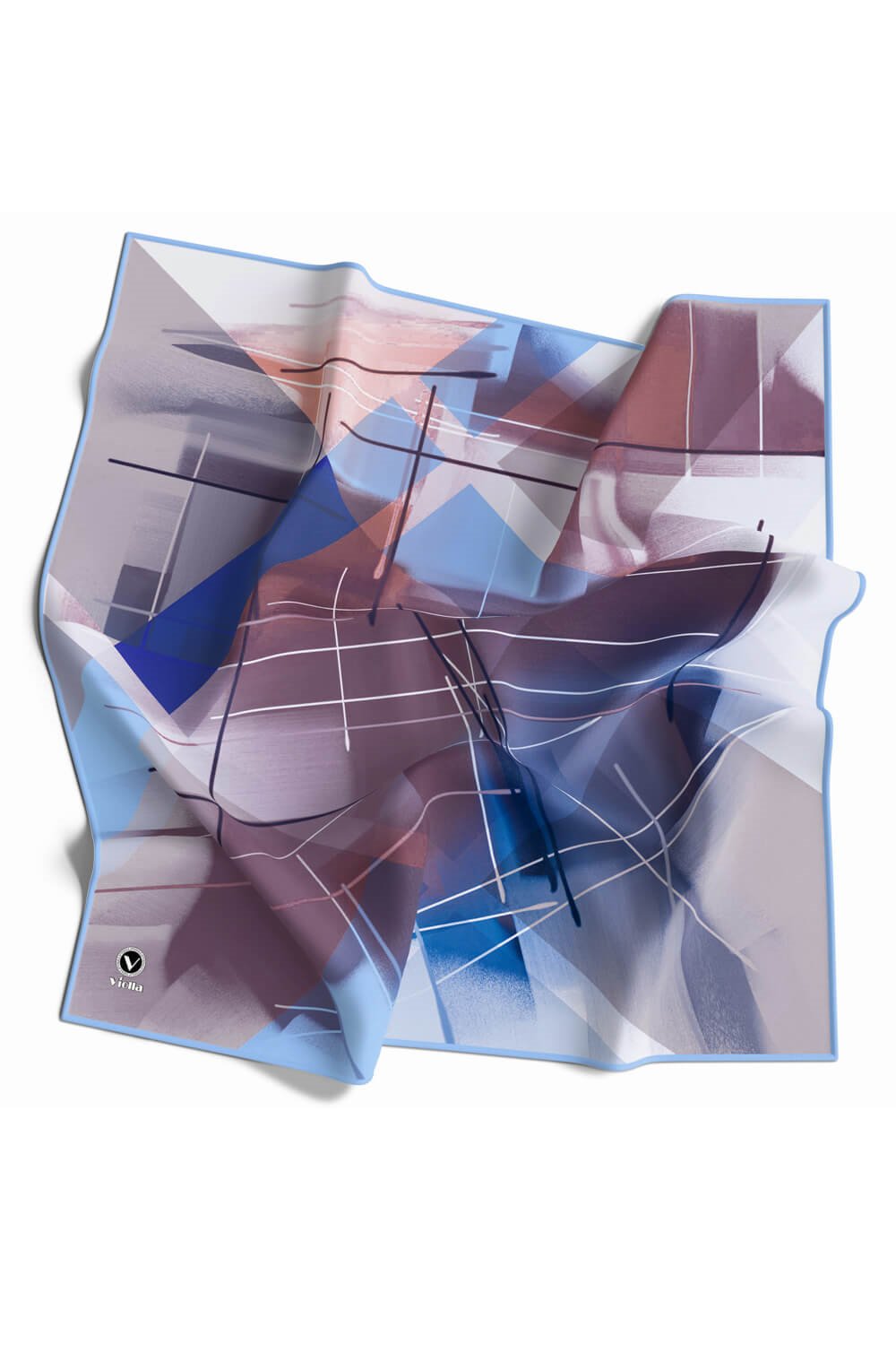 Kristal Geometrik Desenli Bebe Mavisi Renkli 90x90 Eşarp (İpek İçermez) Kenar Dikiş Şekli El Dikişli