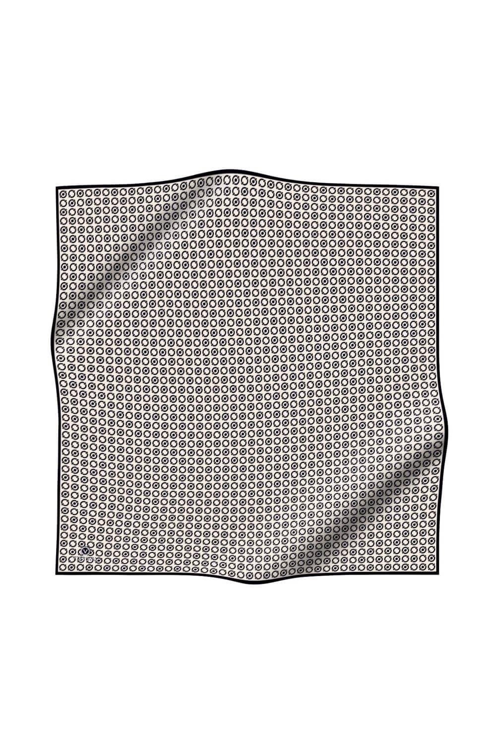 %100 Twill İpek Zincir Desenli Krem - Siyah Renkli 90x90 Eşarp Kenar Dikiş Şekli El Dikişli