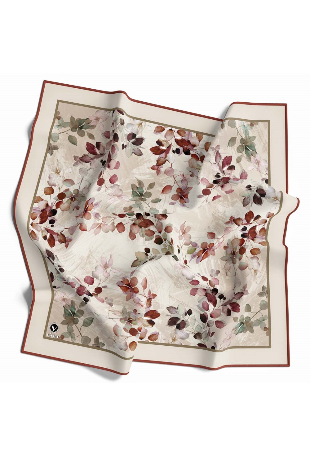 Kristal Çiçek Desenli Bordo - Bej Renkli 90x90 Eşarp (İpek İçermez) Kenar Dikiş Şekli El Dikişli