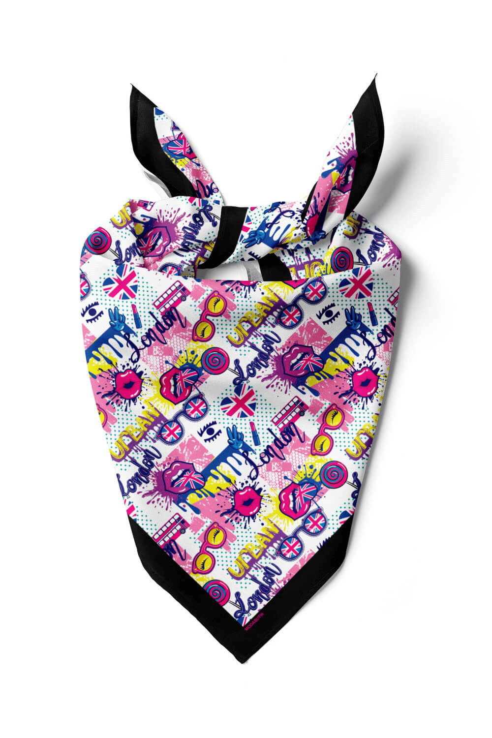 V28 Kadın Pembe Mavi London Desen Desenli 50x50 Bandana HYL DG0774-22