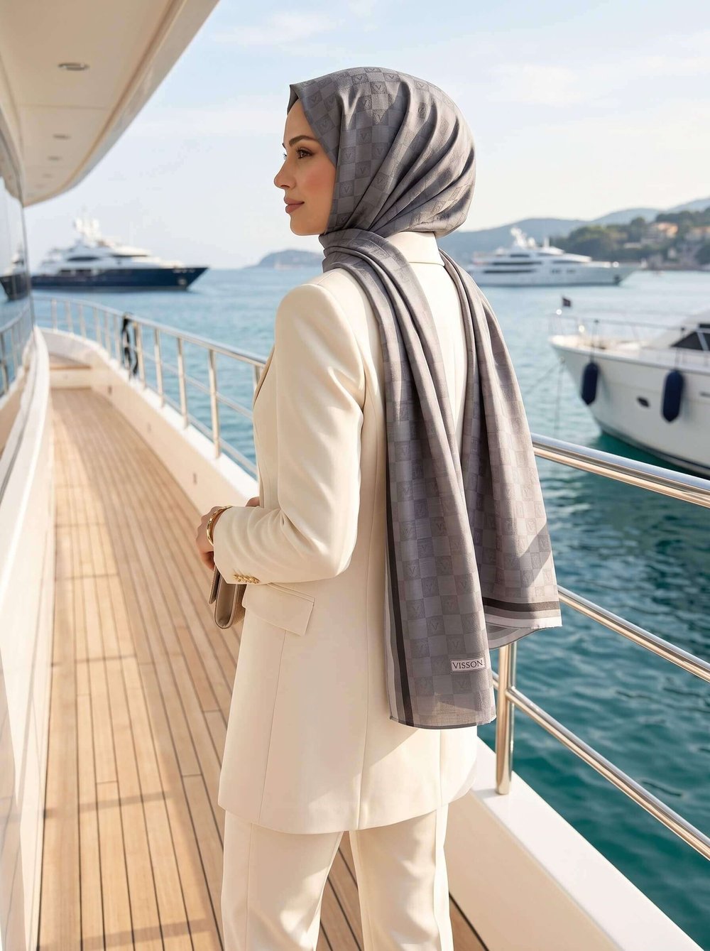 %57 İpek %43 Pamuk Monogram Dokumalı Gri-Füme Renkli 70X190 Yumuşak Dökümlü Şal