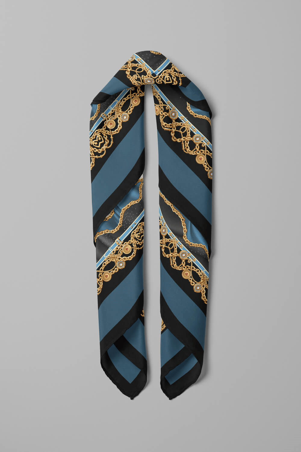 D117 Kadın Zincir  Desenli Bandana 50x50 Mavi DG0222-22 Snz