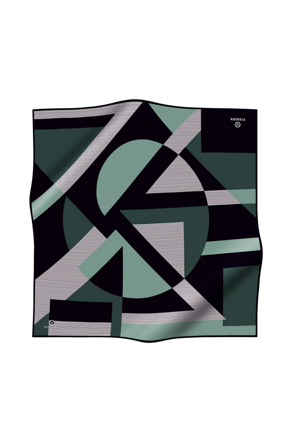 %100 Twill İpek Geometrik Çizgi Desenli Siyah - Mint Renkli 90x90 Eşarp Kenar Dikiş Şekli El Dikişli
