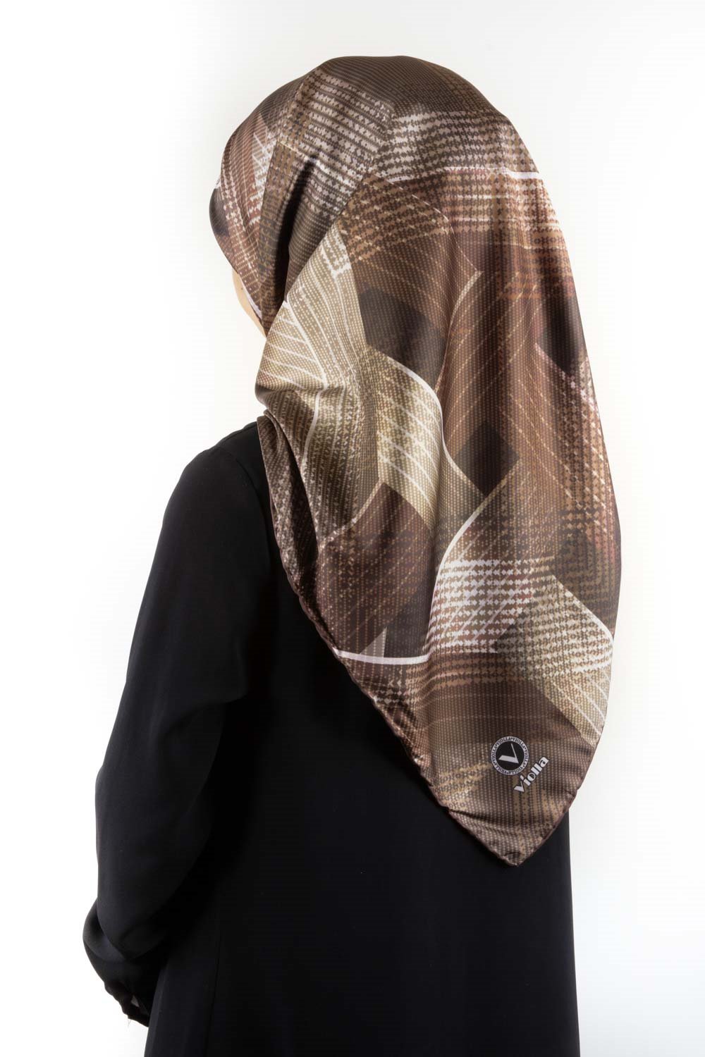 Twill Dokulu Geometrik Desenli Vizon Renkli 90x90 Eşarp (İpek İçermez) Kenar Dikiş Şekli El Dikişli