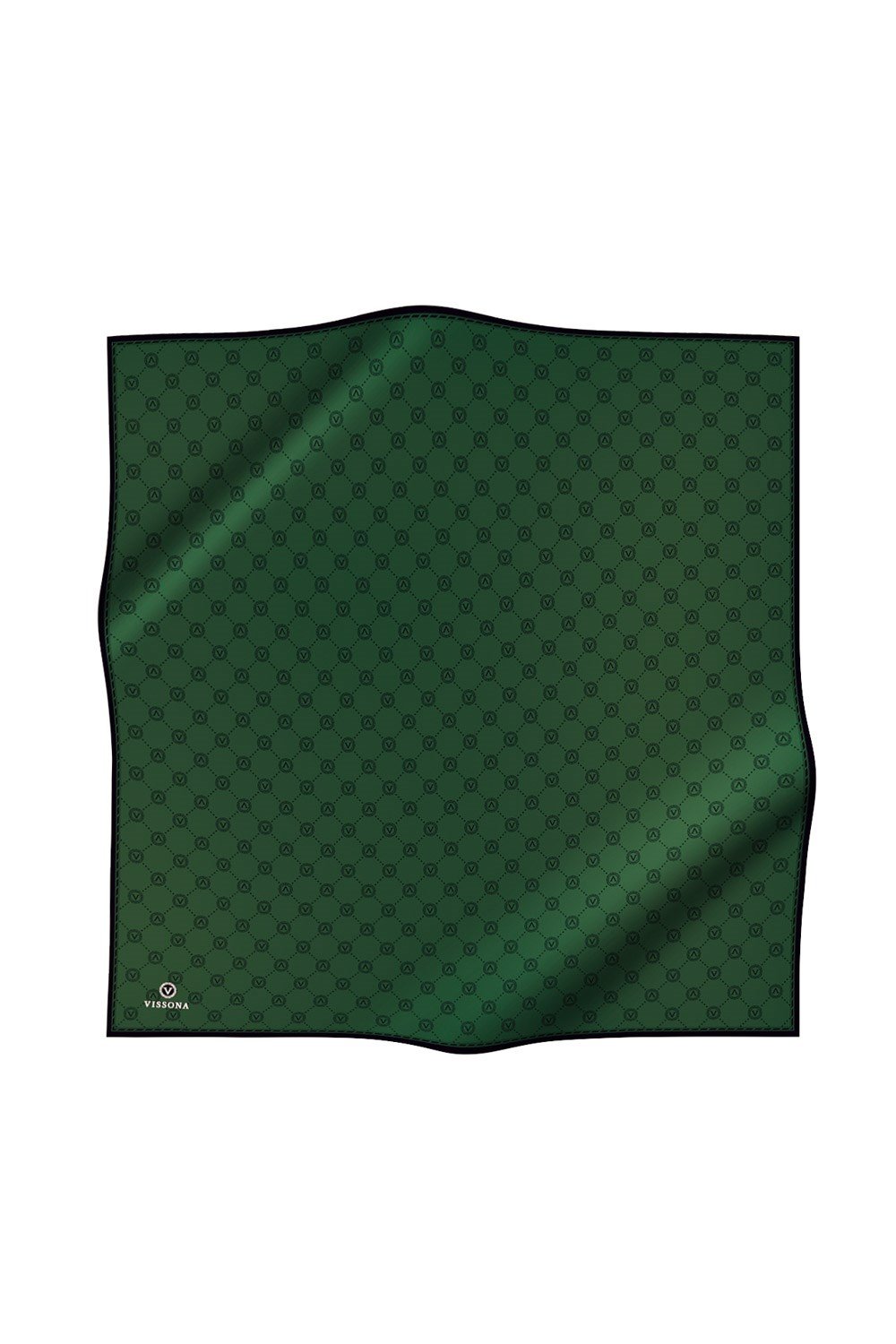 %100 Twill İpek Monogram Desenli Zümrüt Yeşili Renkli 90x90 Eşarp Dikim Şekli : El Dikişi