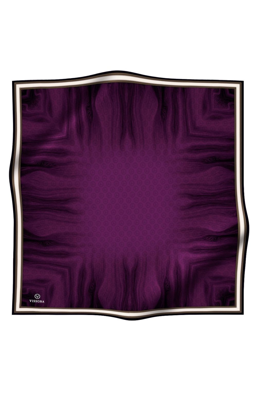 100% Twill İpek Monogram Desenli Mürdüm Renkli 90x90 Dikim Şekli : El Dikişi Eşarp