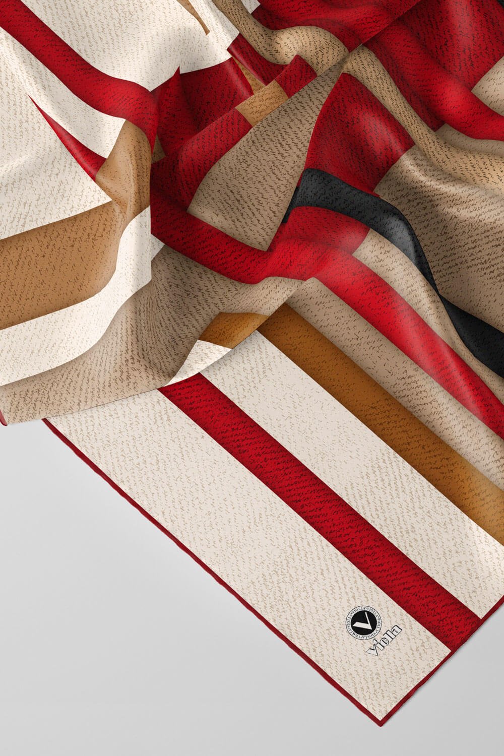 Twill Renkli Şerit Desenli Bordo Renkli 90x90 Eşarp (İpek İçermez) Kenar Dikiş Şekli El Dikişli
