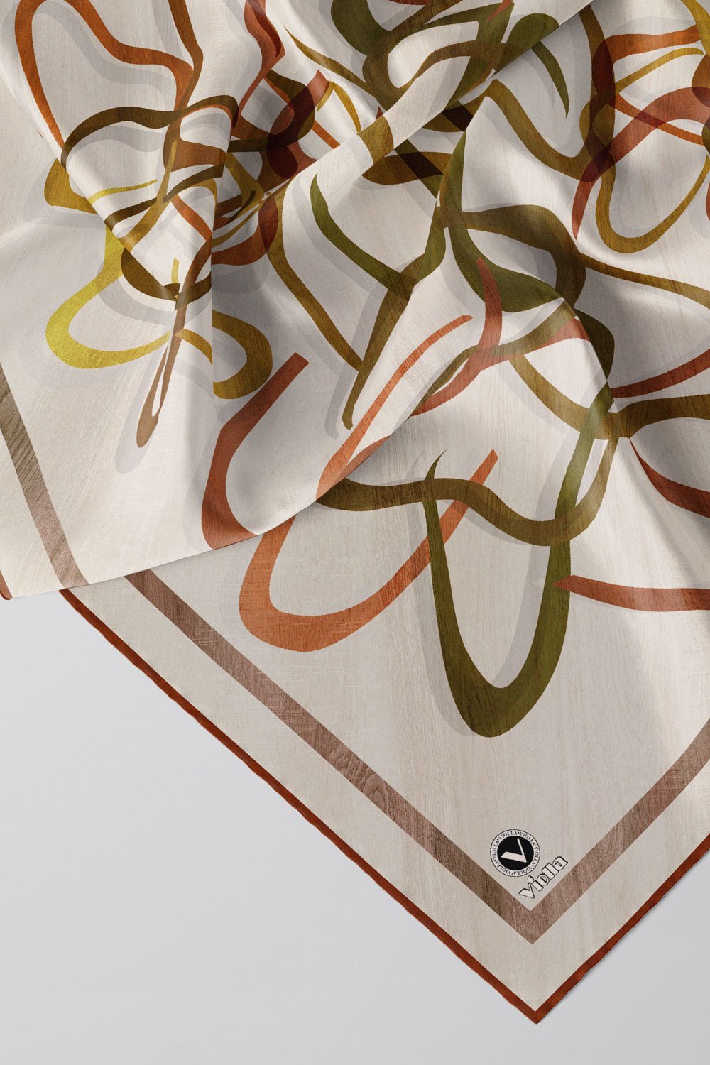 Twill Çizgili Geometrik Desenli Taba Renkli 90x90 Eşarp (İpek İçermez) Kenar Dikiş Şekli El Dikişli