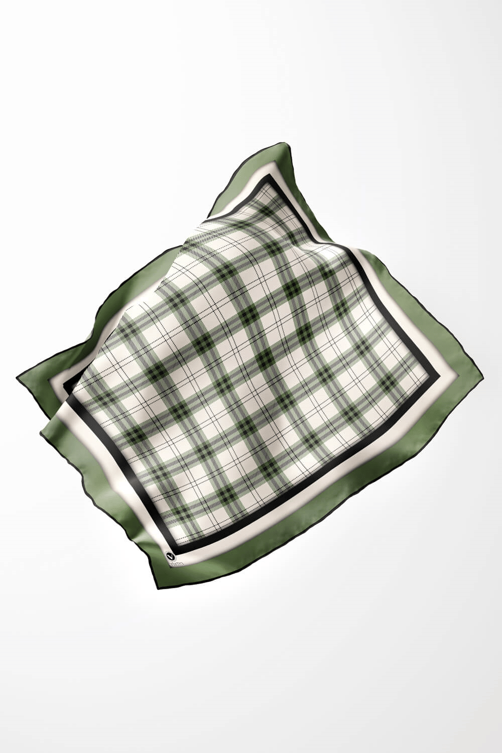 Twill Ekose Desenli Mint Yeşili Renkli 90x90 Eşarp (İpek İçermez) Kenar Dikiş Şekli El Dikişli