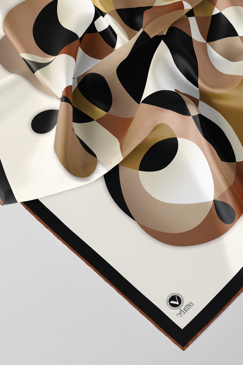 Twill Geometrik Desenli Hardal Renkli 90x90 Eşarp (İpek İçermez) Kenar Dikiş Şekli El Dikişli
