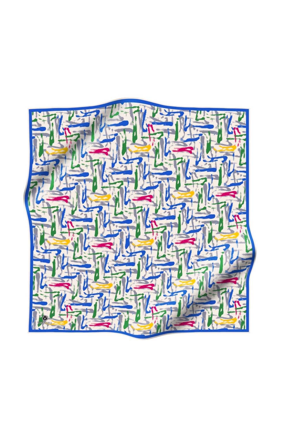 %100 Twill İpek Geometrik Desenli Saks - Zümrüt Yeşili Renkli 90x90 Eşarp Dikim Şekli : El Dikişi