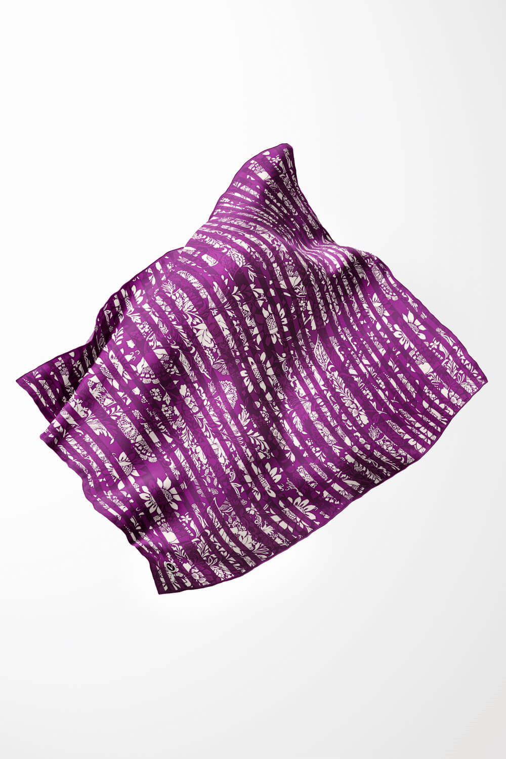 Twill Batik Şal Desenli Mürdüm Renkli 90x90 Eşarp (İpek İçermez) Kenar Dikiş Şekli El Dikişli