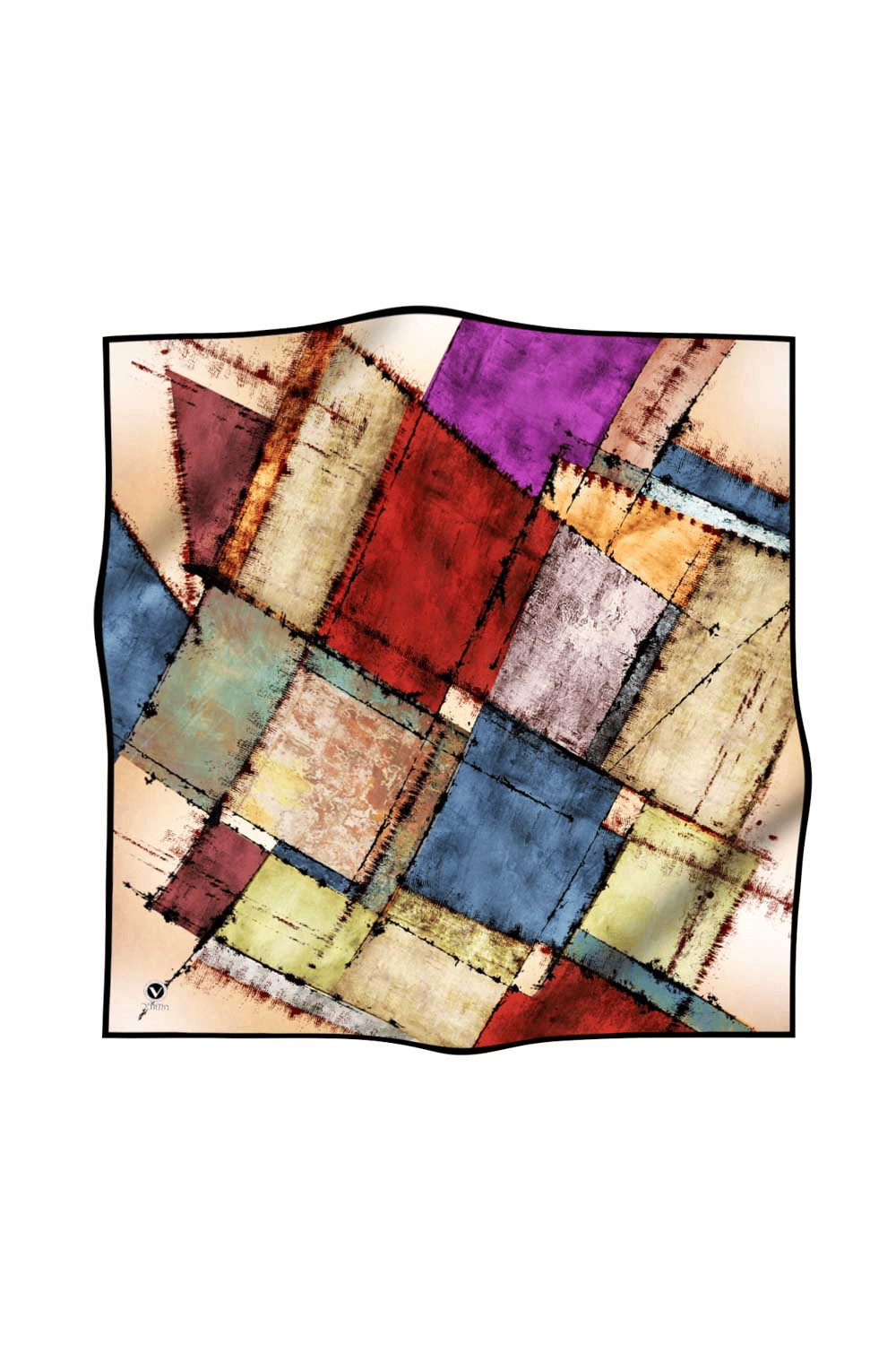 Twil Yamalı Ve Geometrik Desenli Bordo Renkli 90x90 Eşarp (İpek İçermez) Dikim Şekli : El Dikişi