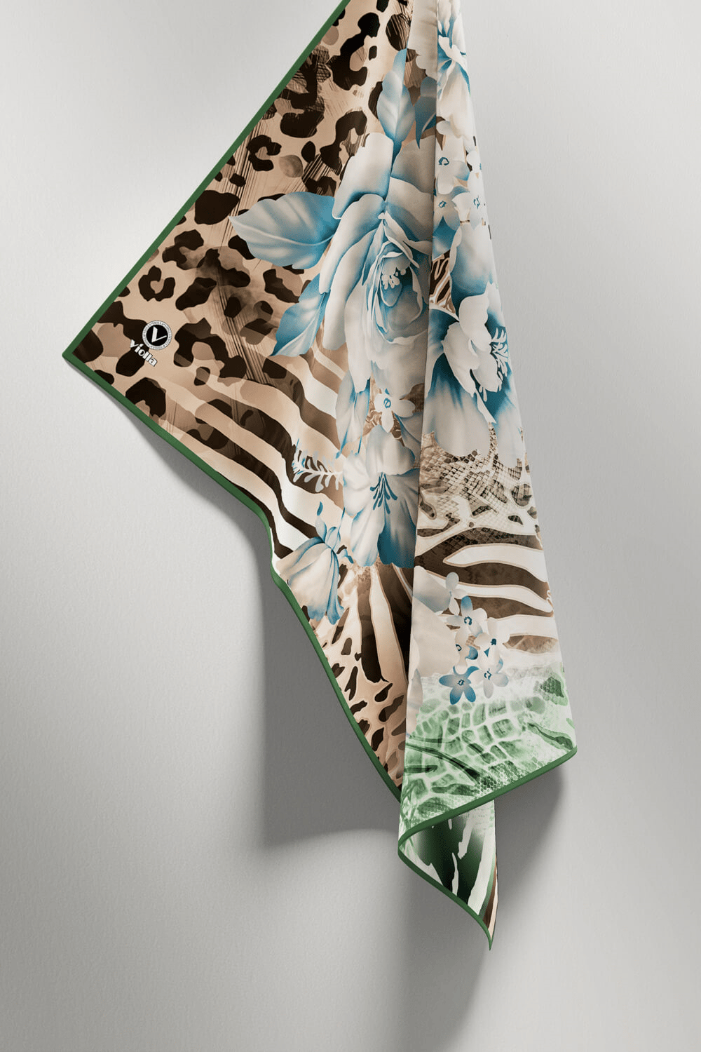 Twill Renkli Şerit Desenli Mint Yeşili - Bej Renkli 90x90 Eşarp (İpek İçermez) Kenar Dikiş Şekli El Dikişli
