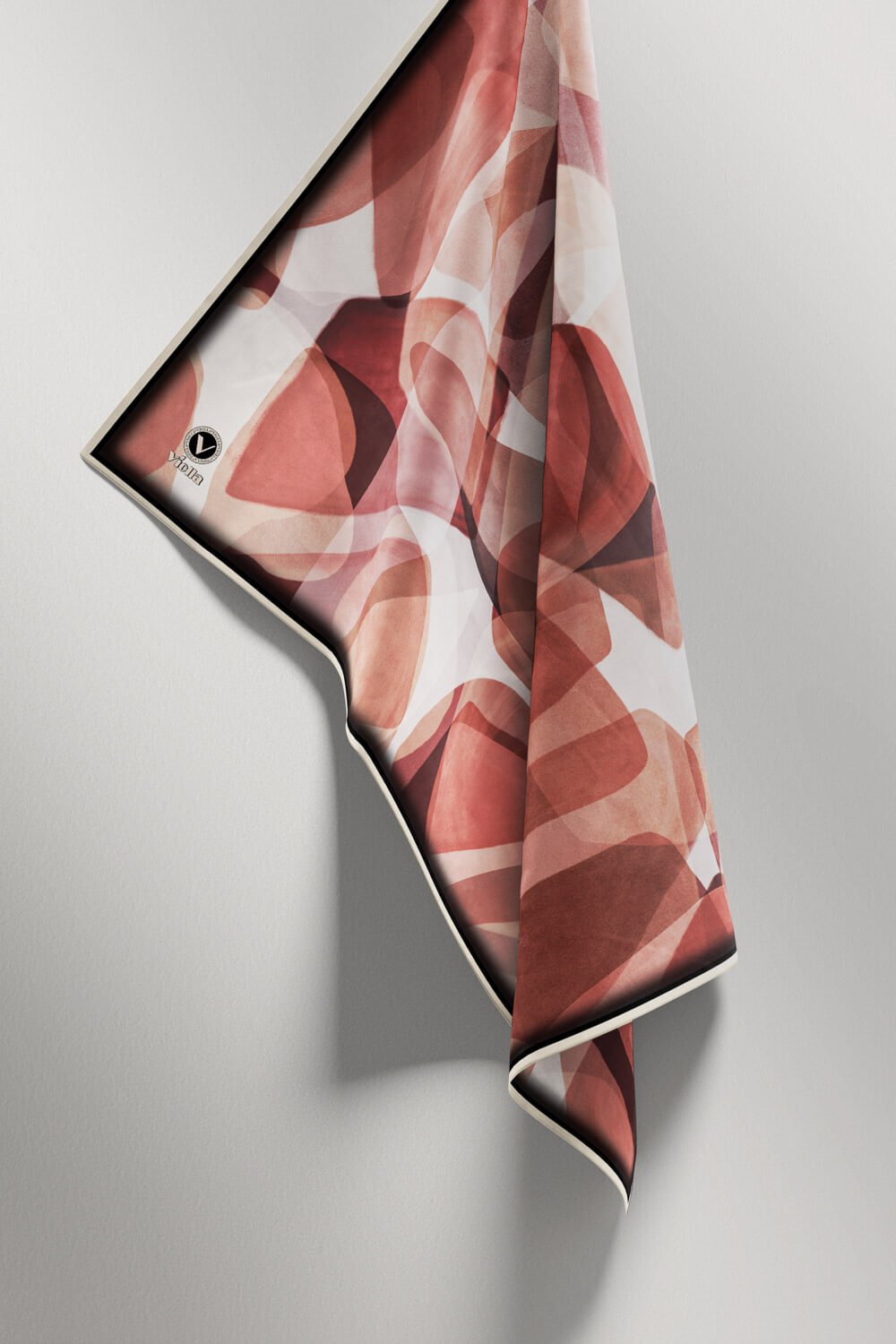 Twill Geometrik Batik Desenli Pudra Renkli 90x90 Eşarp (İpek İçermez) Kenar Dikiş Şekli El Dikişli