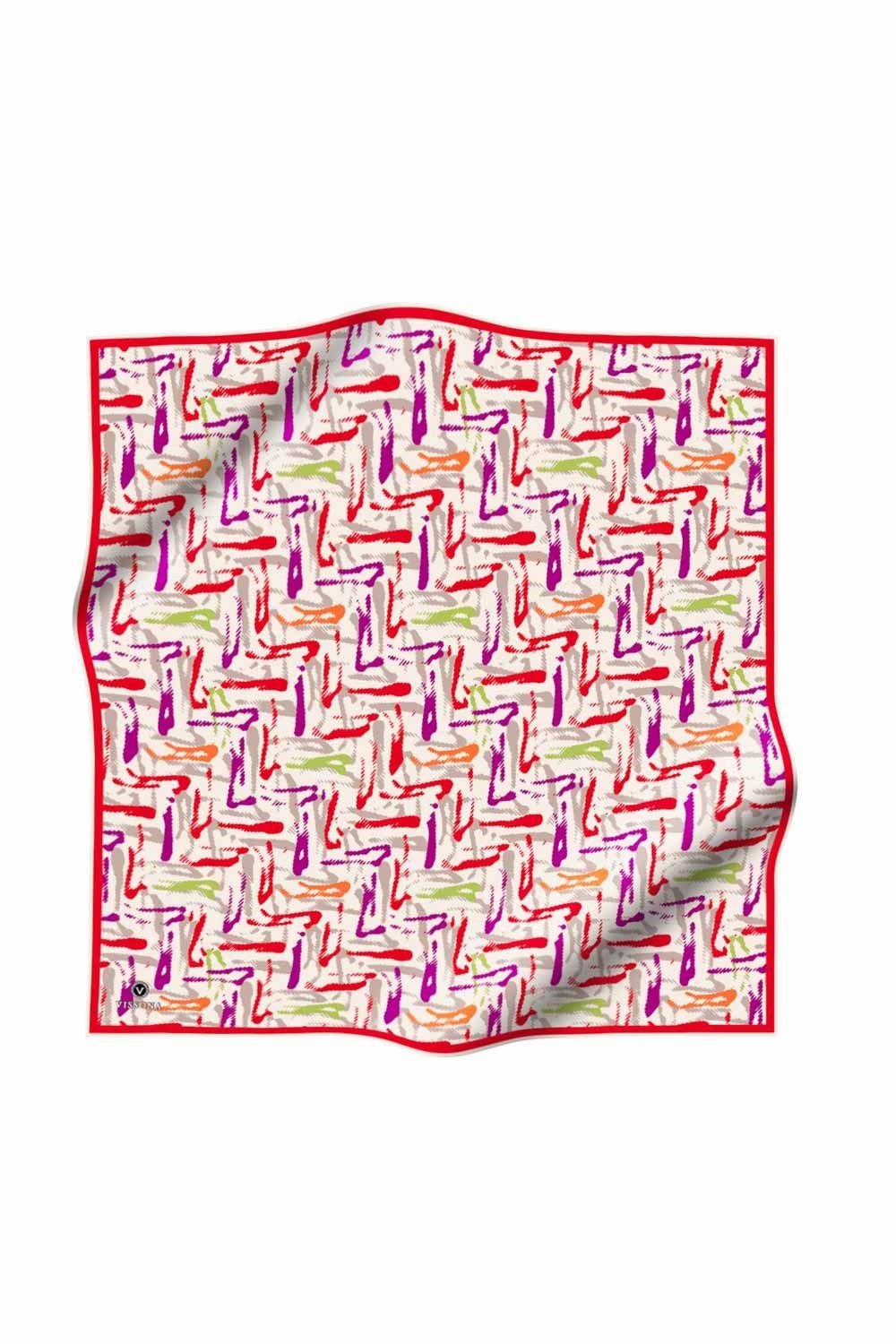 %100 Twill İpek Geometrik Desenli Kırmızı- Mürdüm Renkli 90x90 Eşarp Dikim Şekli : El Dikişi
