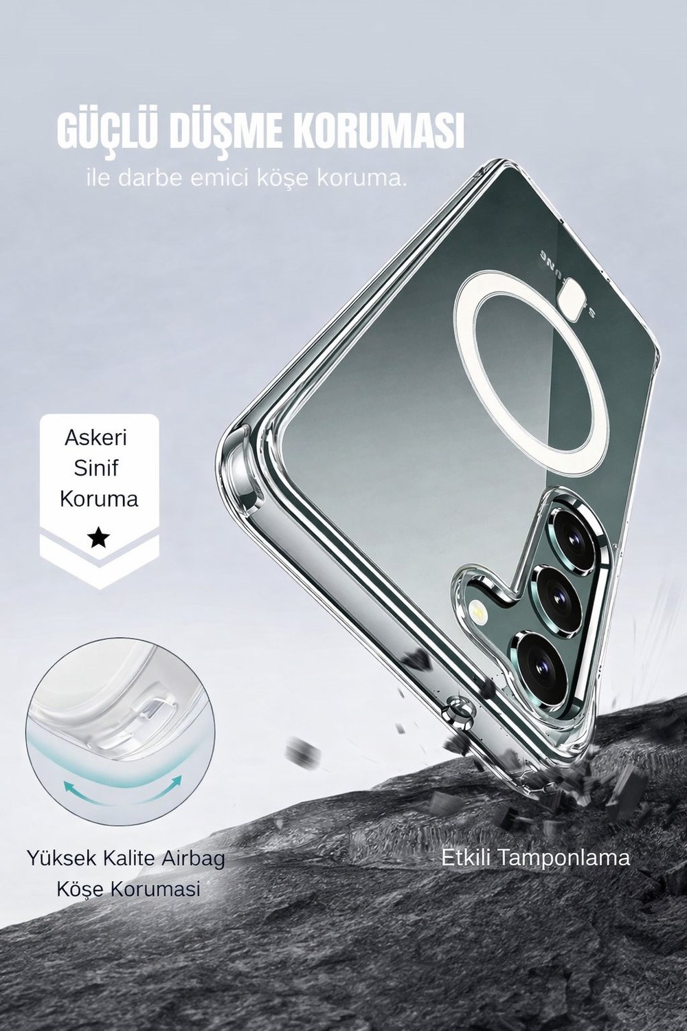 Samsung Galaxy S23 Plus Uyumlu Kamera Korumalı Magsafe Wireless Şarj Özellikli Lüks Şeffaf Silikon Telefon Kılıfı