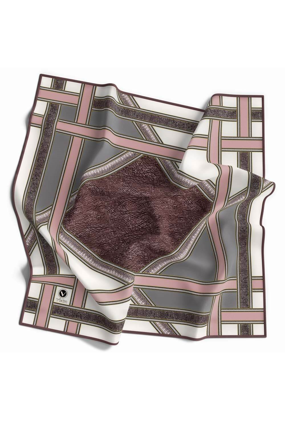 Twill Bordür Taş Desenli Pudra Renkli 90x90 Eşarp (İpek İçermez) Kenar Dikiş Şekli El Dikişli