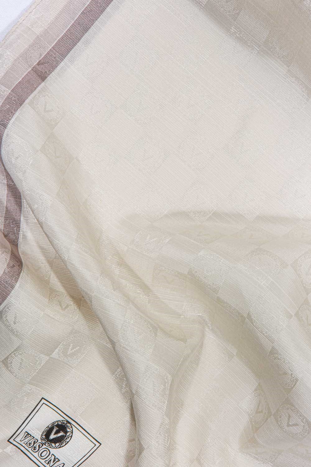 %57 İpek %43 Pamuk Monogram Dokumalı Gümüş Renkli 70X190 Yumuşak Dökümlü Şal
