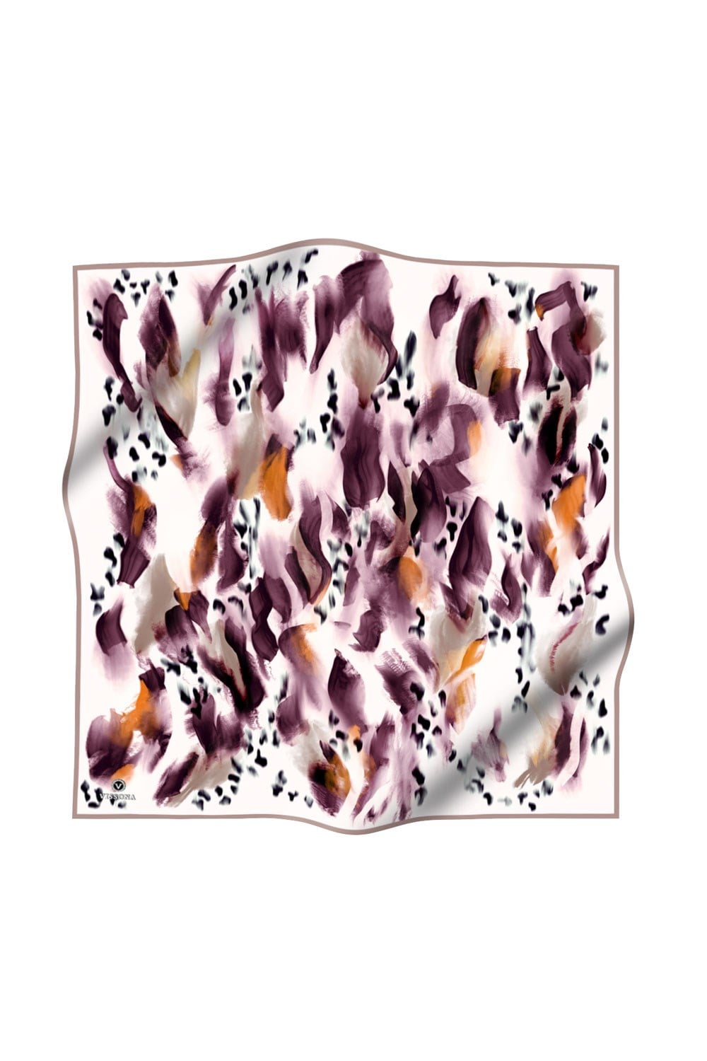 %100 Twill İpek Batik Desenli Mürdüm - Turuncu Renkli 90x90 Eşarp Dikim Şekli : El Dikişi