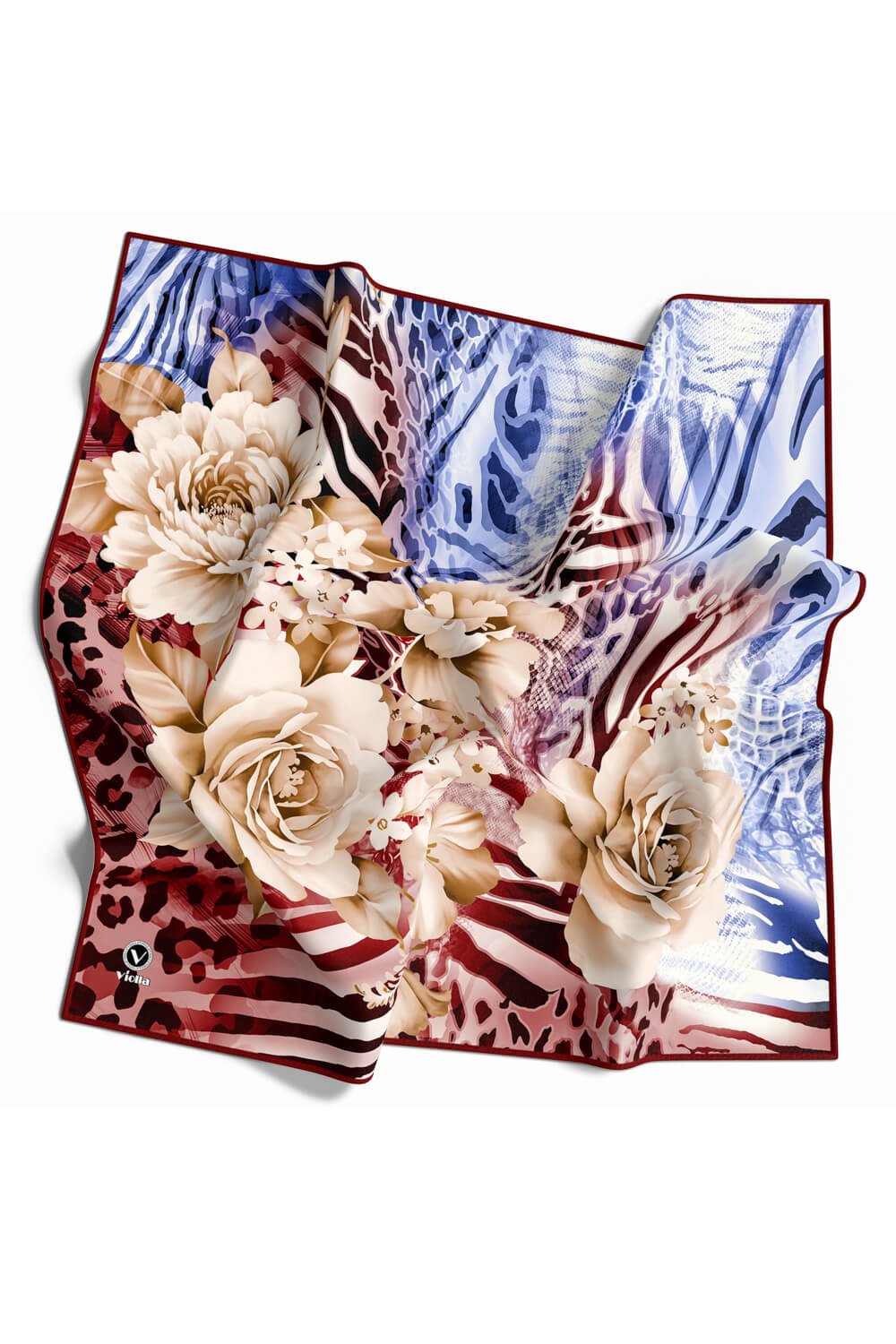 Twill Renkli Şerit Desenli Bordo Renkli 90x90 Eşarp (İpek İçermez) Kenar Dikiş Şekli El Dikişli