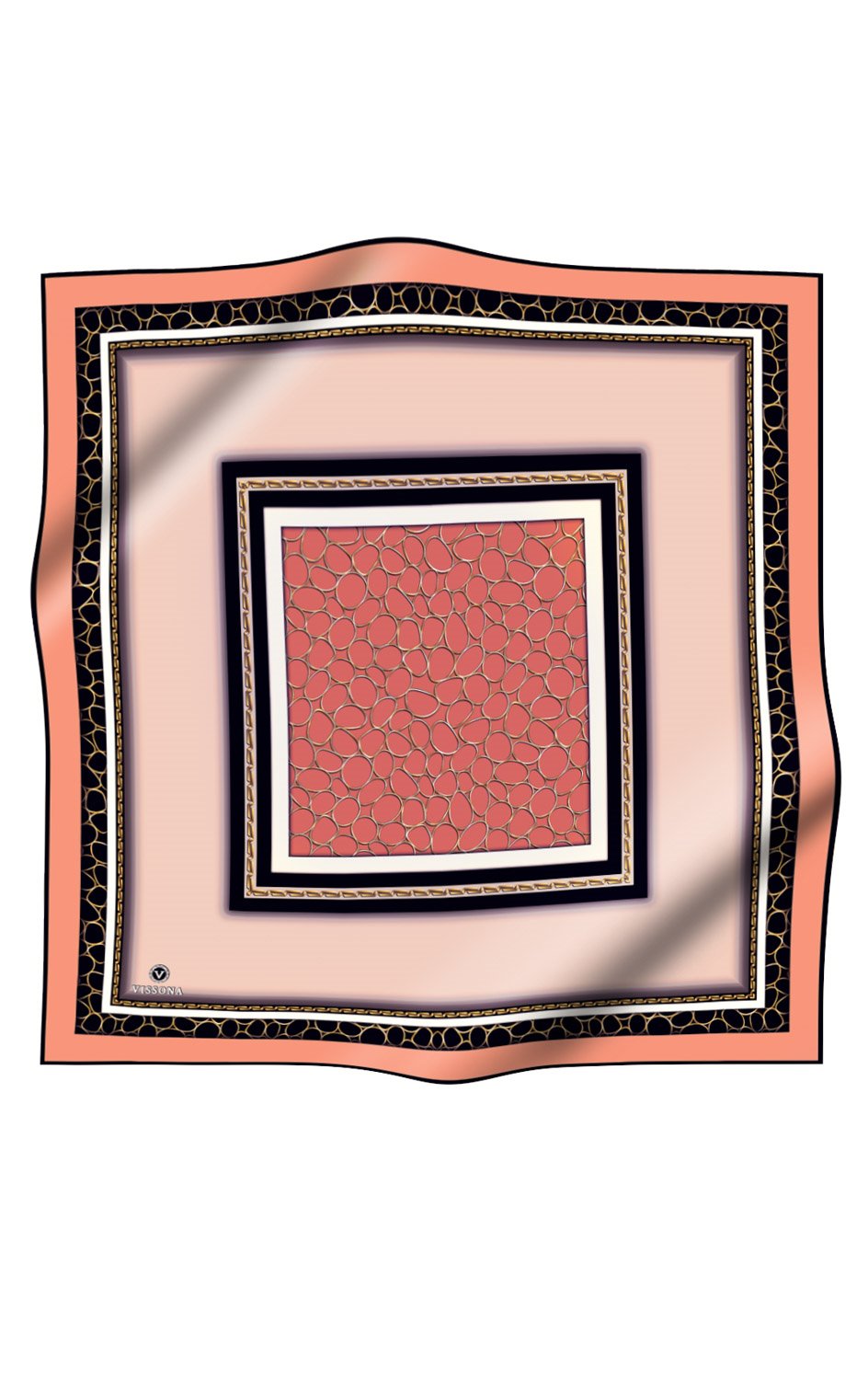 % 57 İPEK % 43 VİSKON Twill İpek Gold Halka Desenli Nar Çiçeği - Siyah Renkli 90x90 Eşarp Dikim Şekli : El Dikişi