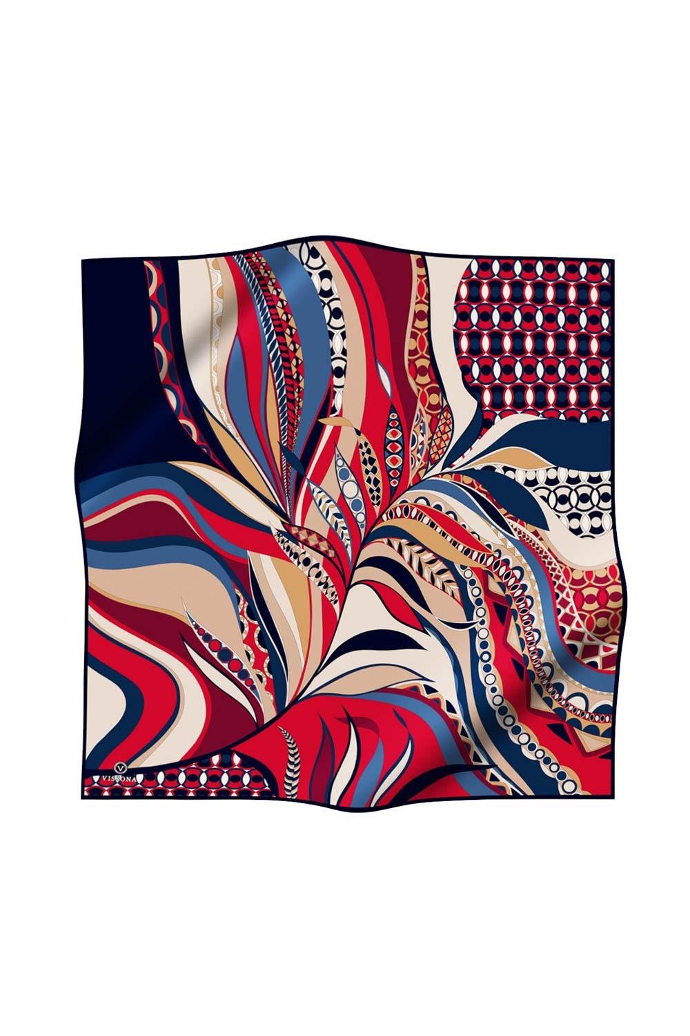 100% Twill Etnik Yaprak Desenli Bordo - Lacivert Renkli 90x90 Dikim Şekli : El Dikişi Eşarp