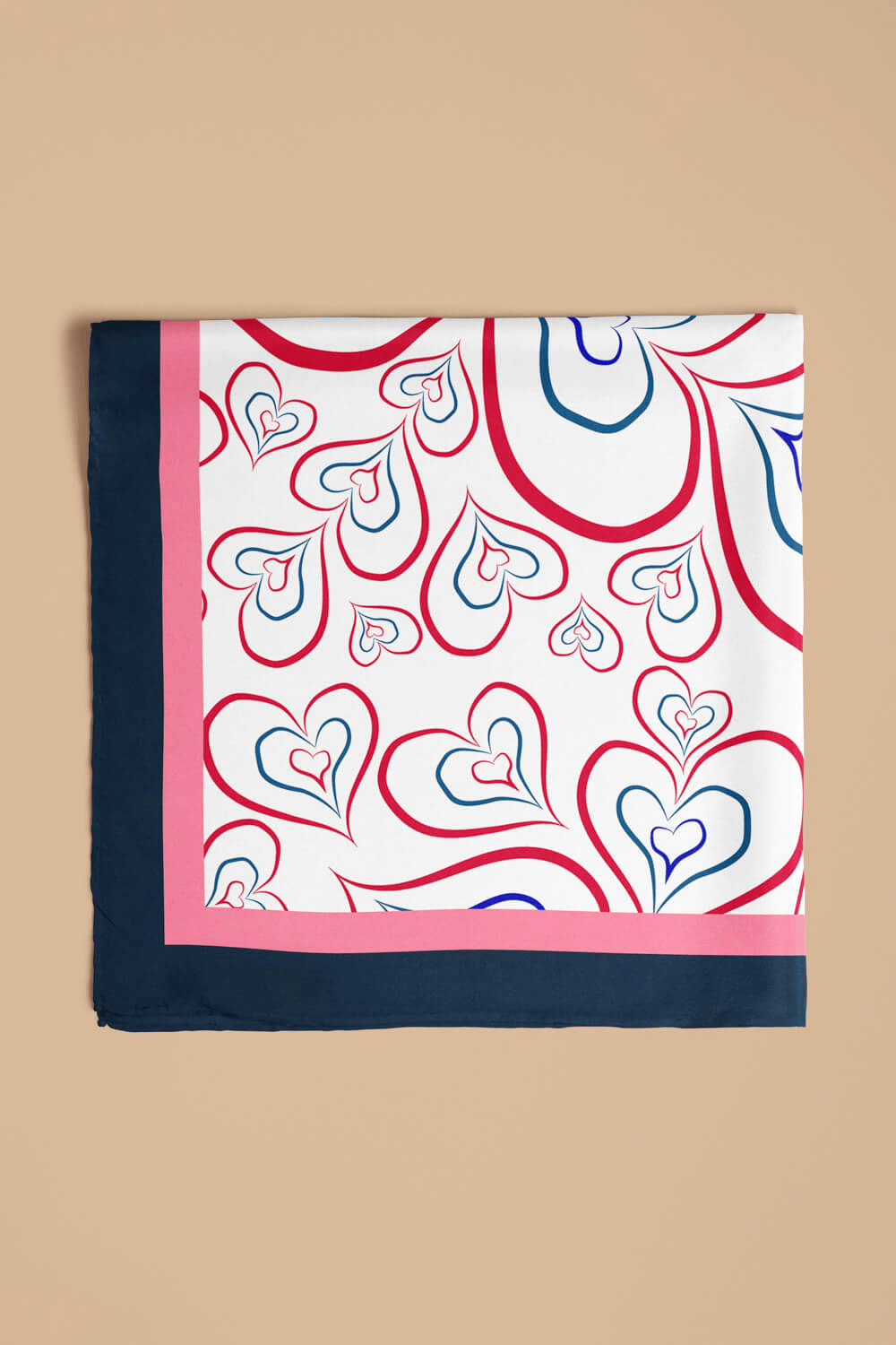 H18 Kadın Kırmızı Kalp Desenli 50x50 Bandana HYL DG0824-22