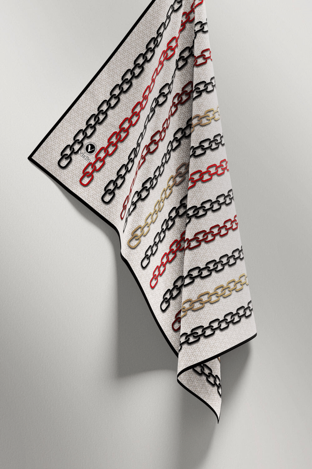 Twill Zincir Desenli Krem - Bordo Renkli 90x90 Eşarp (İpek İçermez) Kenar Dikiş Şekli El Dikişli