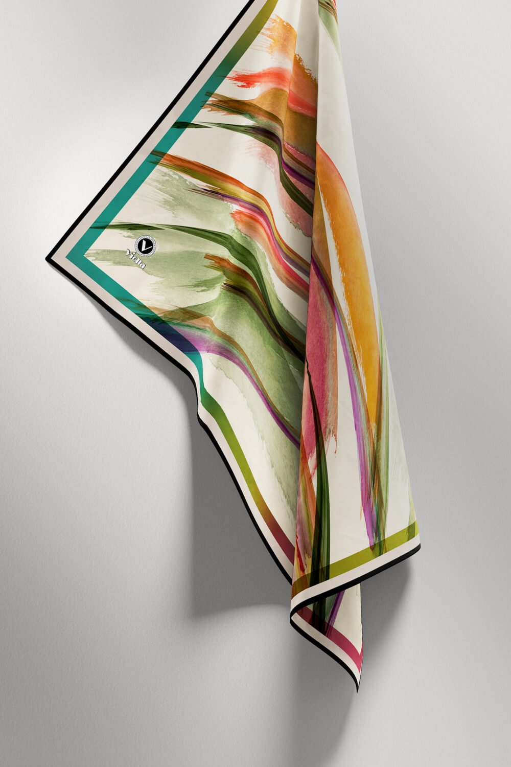 Twill Fırça Desenli Turuncu - Haki Renkli 90x90 Eşarp (İpek İçermez) Kenar Dikiş Şekli El Dikişli