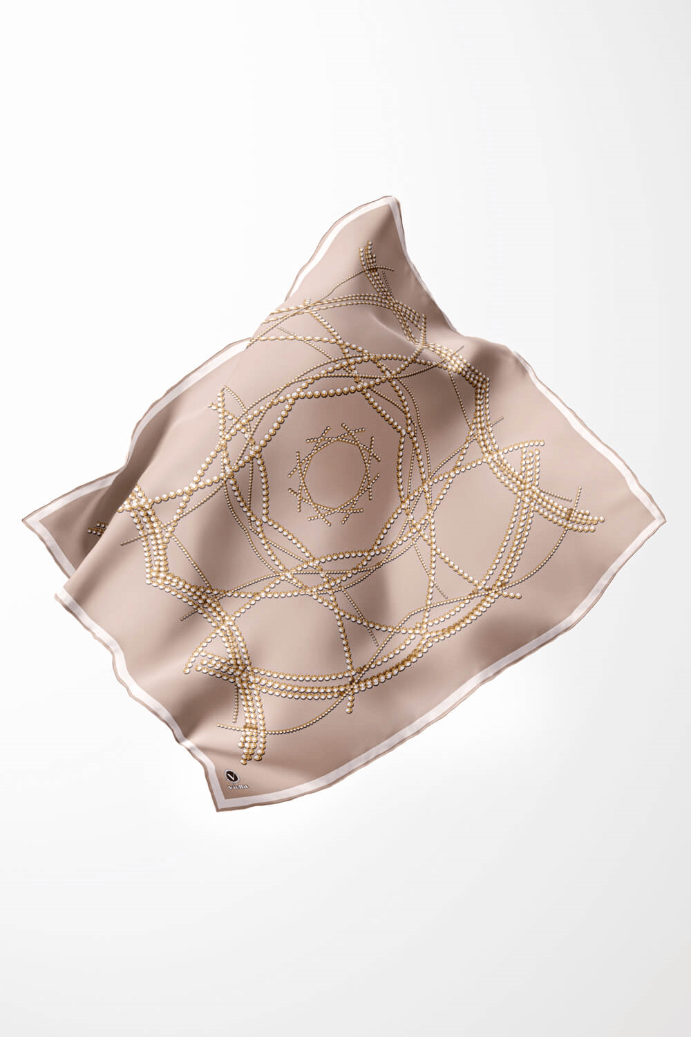 Twill Boncuk Desenli Bej Renkli 90x90 Eşarp (İpek İçermez) Kenar Dikiş Şekli El Dikişli