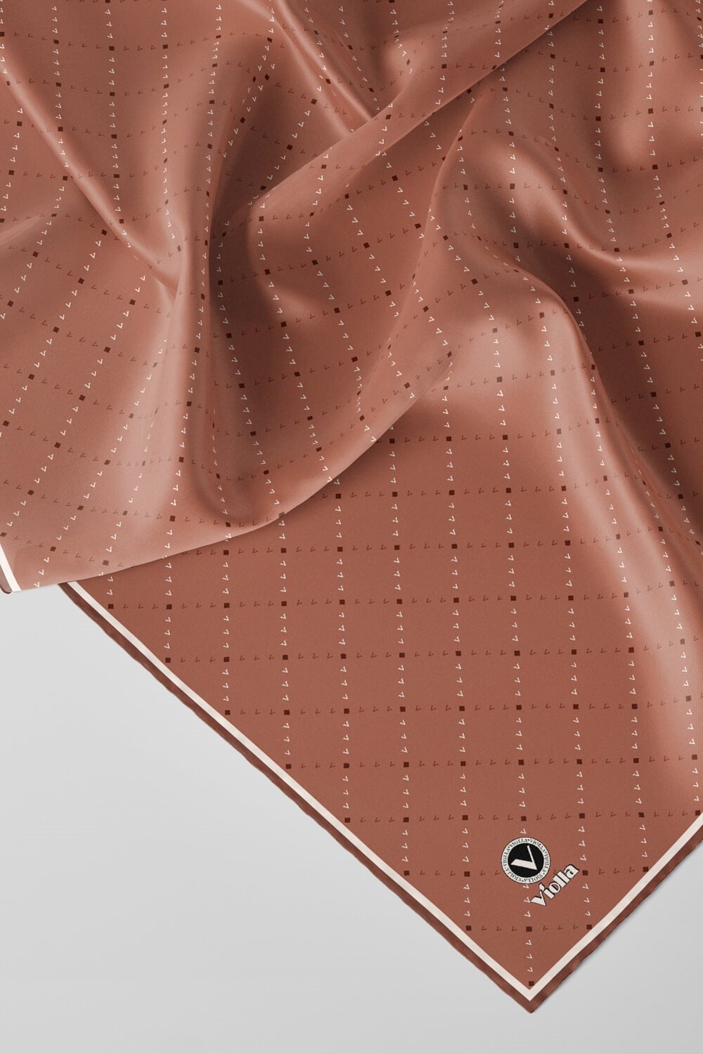 Twill Noktalı V Desenli Bakır Renkli 90x90 Eşarp (İpek İçermez) Kenar Dikiş Şekli El Dikişli