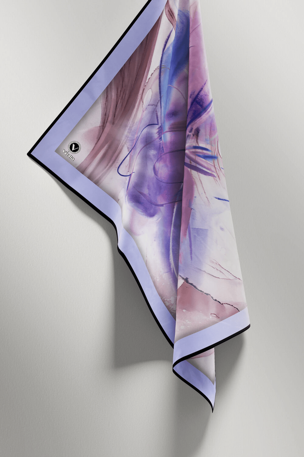 Twill Çiçek Tablo Desenli Lila Renkli 90x90 Eşarp (İpek İçermez) Kenar Dikiş Şekli El Dikişli