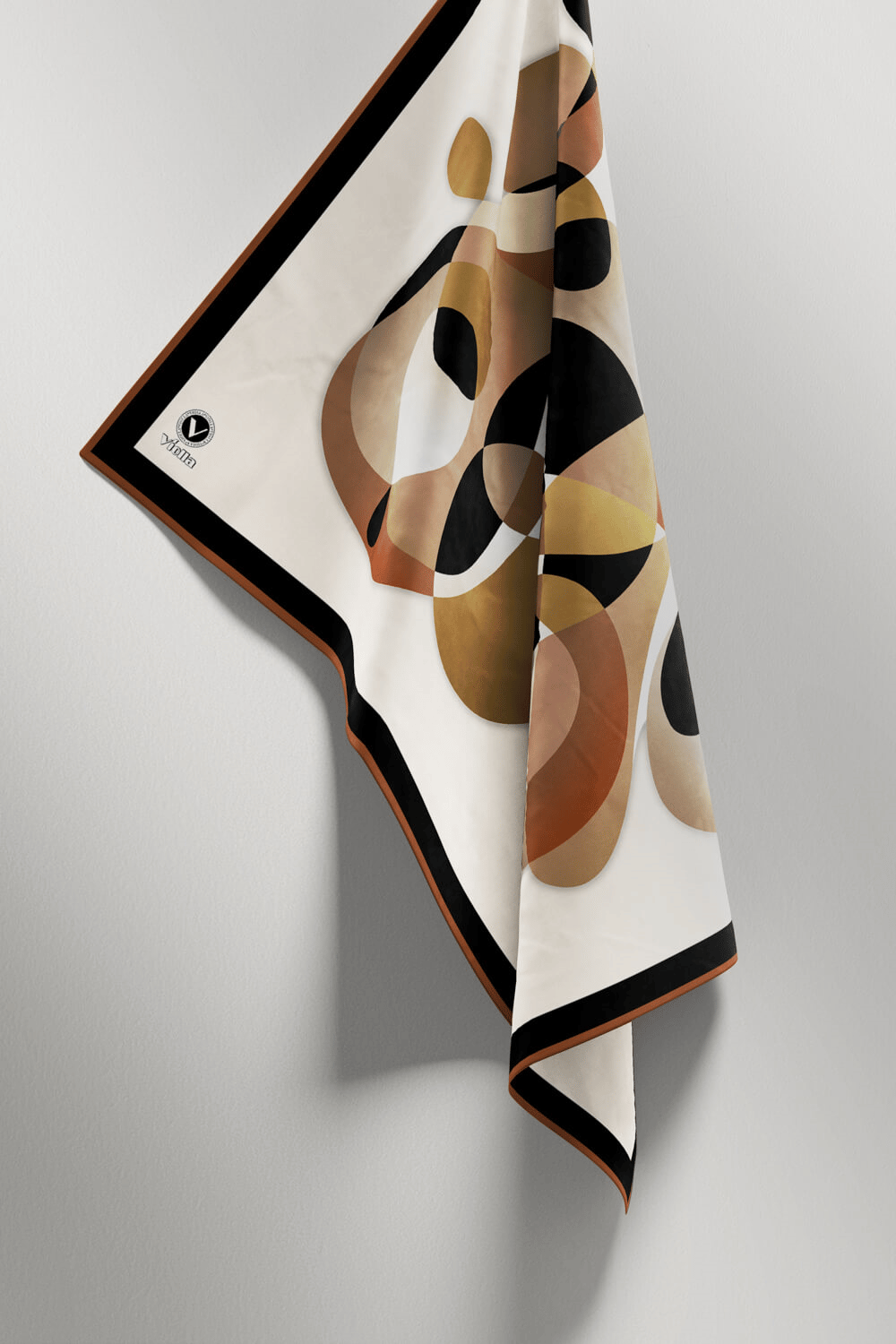 Twill Geometrik Desenli Hardal Renkli 90x90 Eşarp (İpek İçermez) Kenar Dikiş Şekli El Dikişli