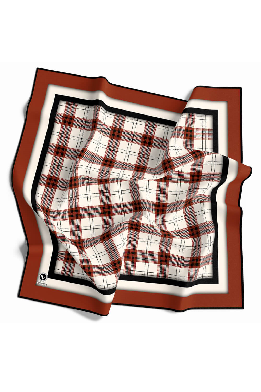 Twill Ekose Desenli Taba Renkli 90x90 Eşarp (İpek İçermez) Kenar Dikiş Şekli El Dikişli