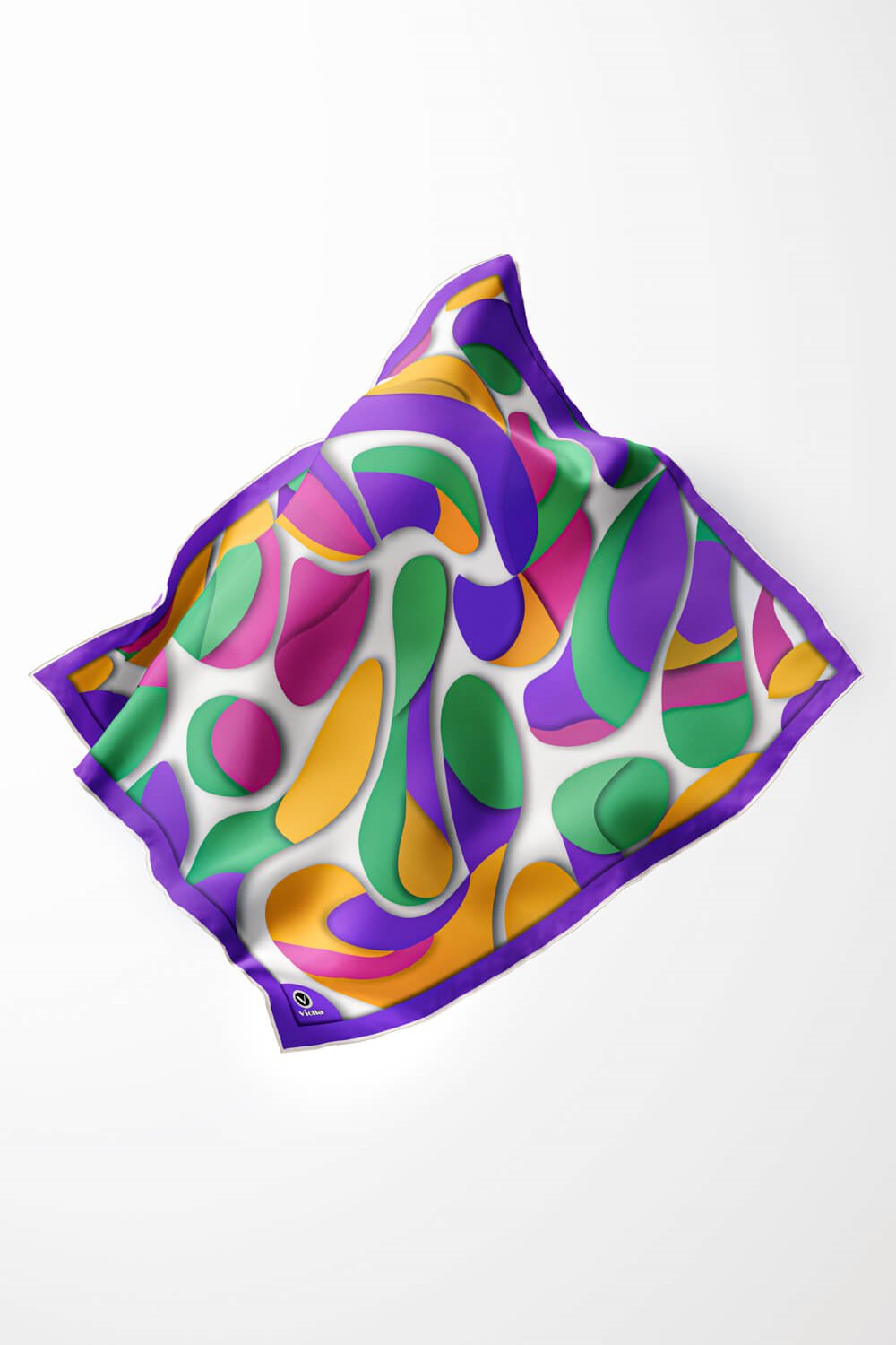 Twill Soyut Geometrik Desenli Mor - Buz Mavisi Renkli 90x90 Eşarp (İpek İçermez) Dikim Şekli : El Dikişi