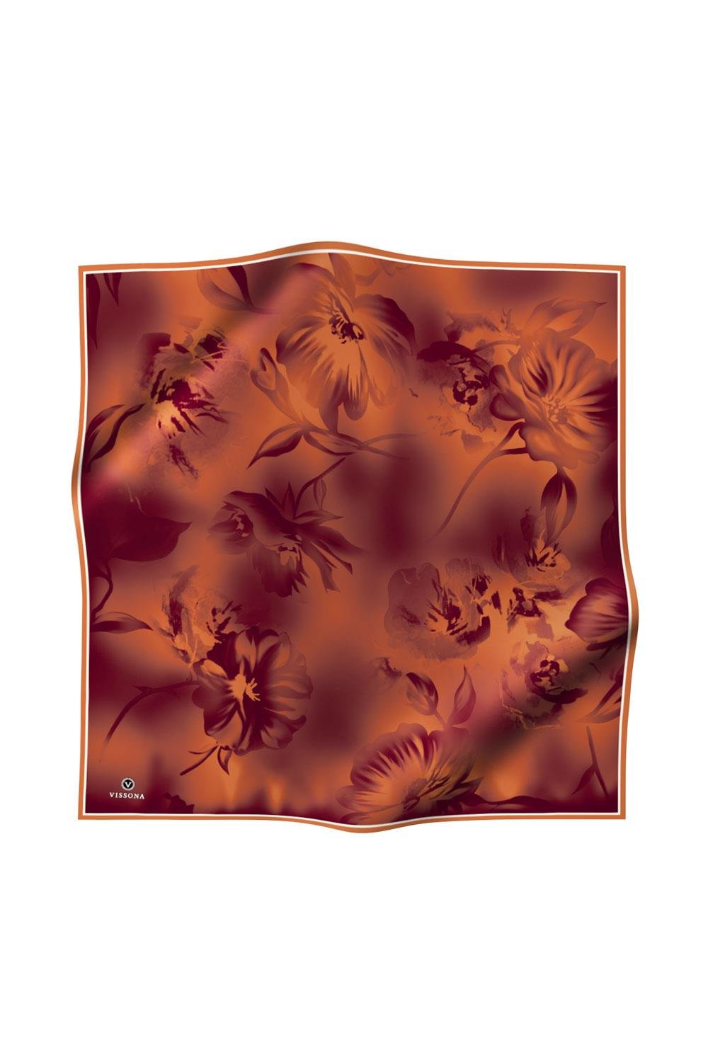 100% Twill İpek Çiçek Desenli Taba Renkli 90x90 Dikim Şekli : El Dikişi Eşarp