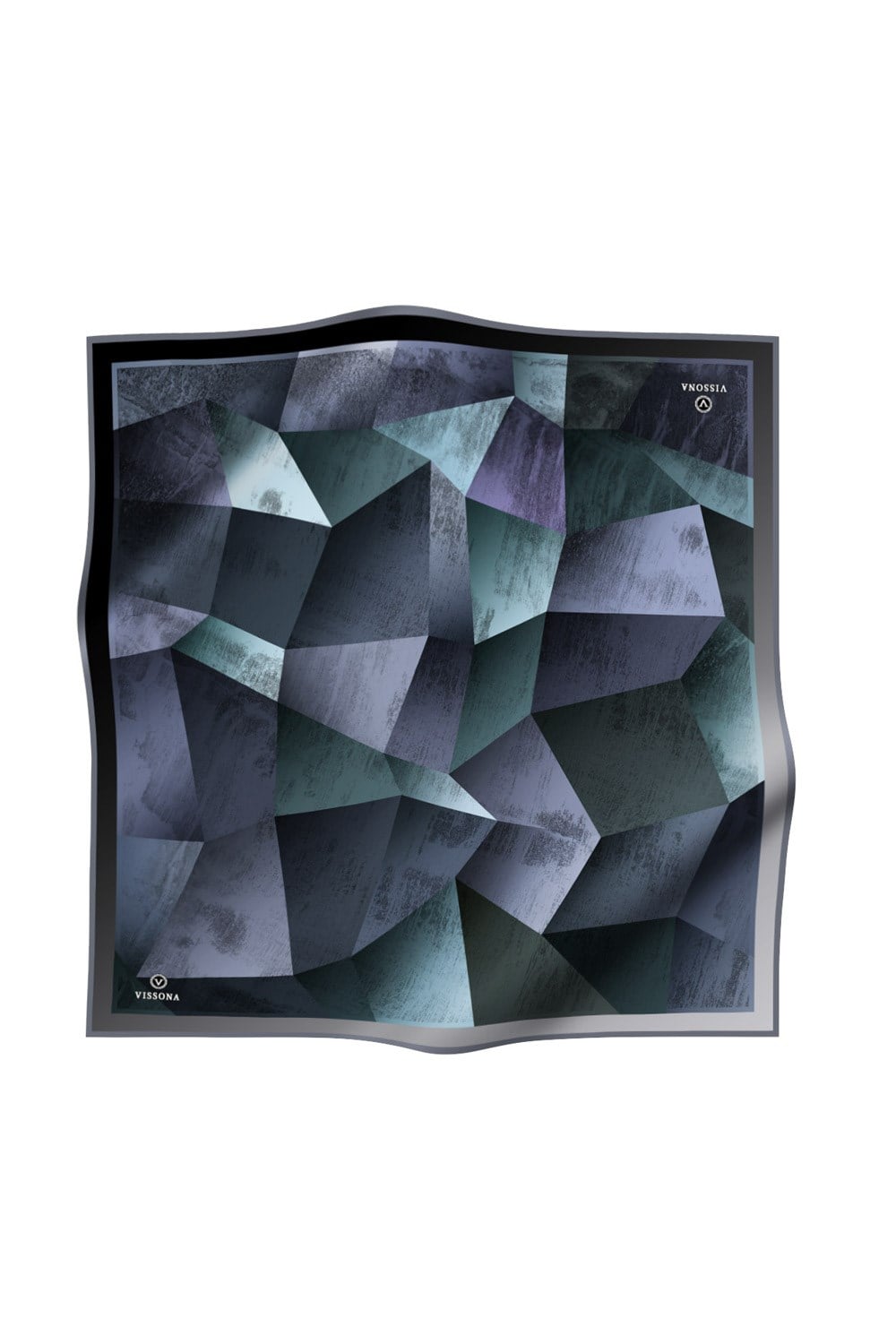 % 57 İPEK % 43 VİSKON Twill İpek Geometrik Desenli Cam Göbeği - Gri Renkli 90x90 Eşarp Dikim Şekli : El Dikişi