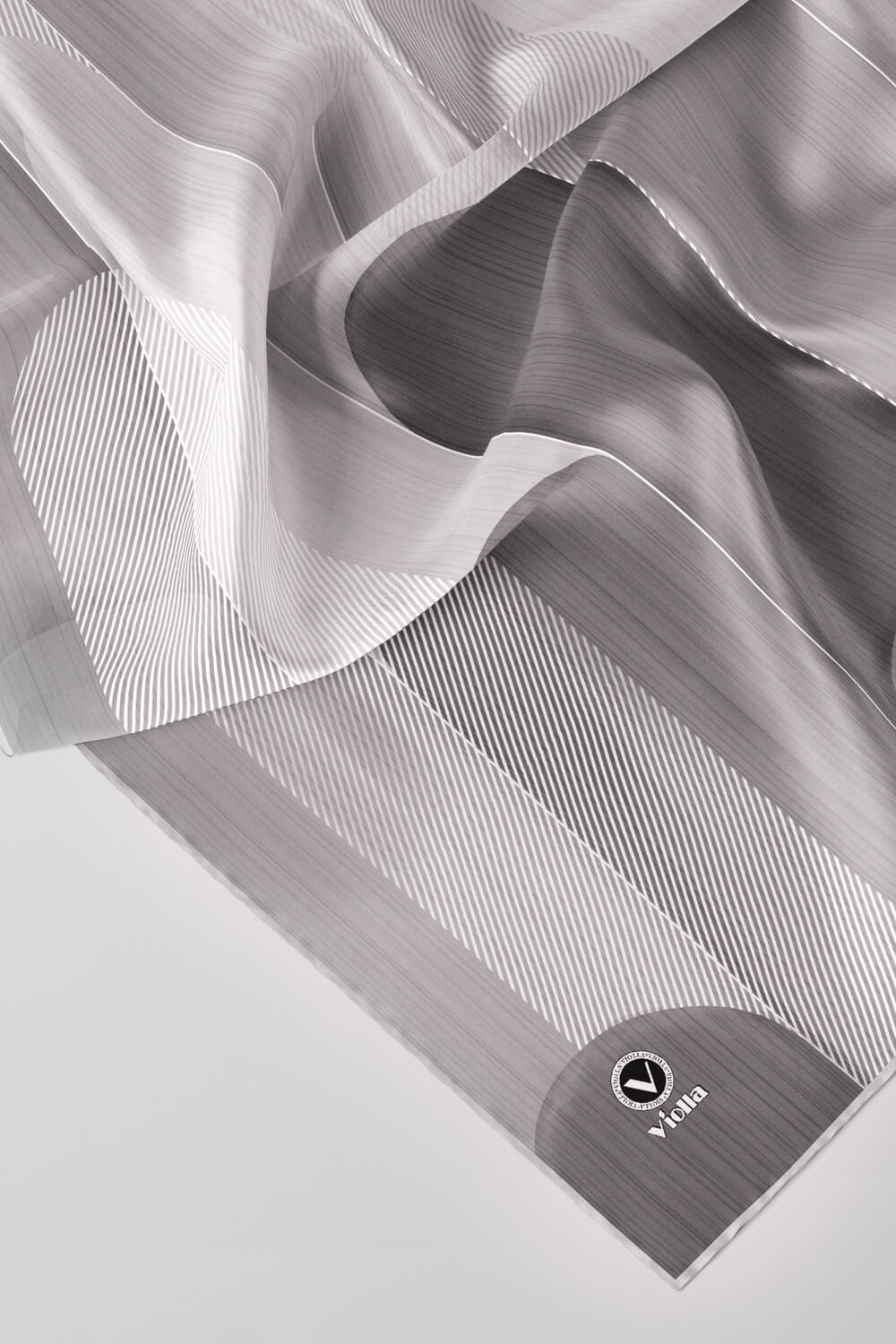 Twill Geometrik Desenli Gri Renkli 90x90 Eşarp (İpek İçermez) Kenar Dikiş Şekli El Dikişli