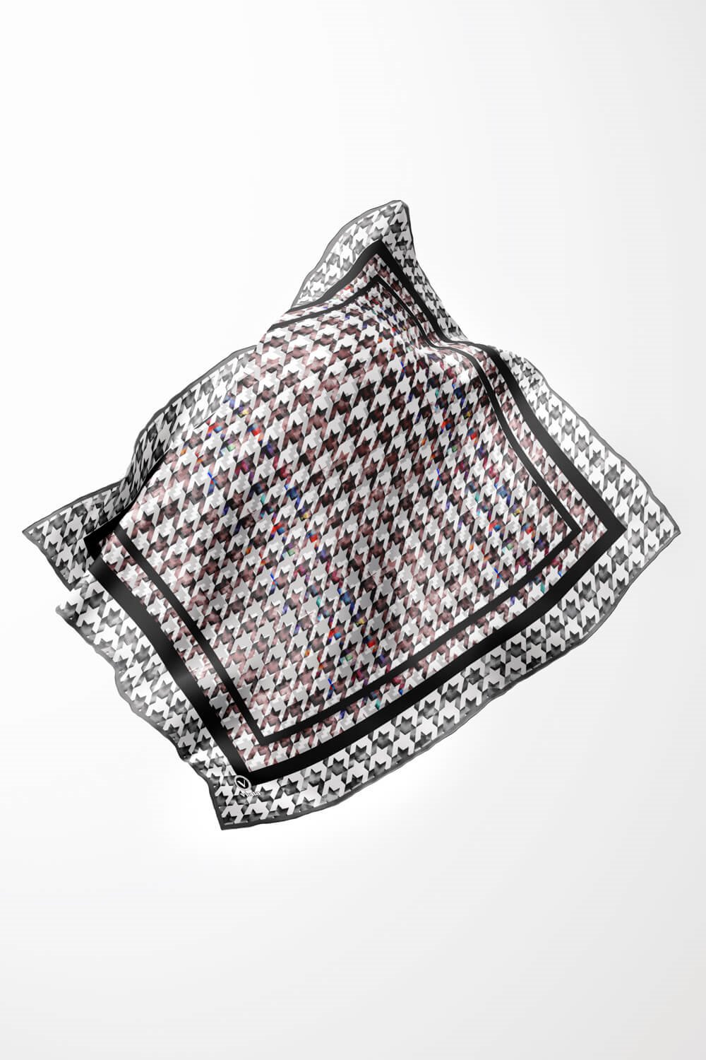 Twill Kazayağı Desenli Gri Renkli 90x90 Eşarp (İpek İçermez) Kenar Dikiş Şekli El Dikişli