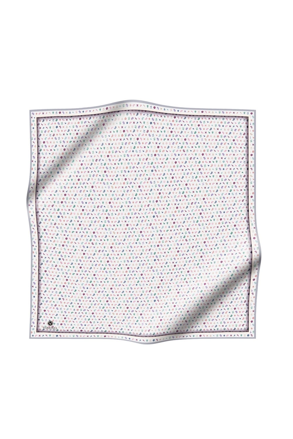 %100 Twill İpek Çıtır Desenli Gümüş - Gri Renkli 90x90 Eşarp Dikim Şekli : El Dikişi