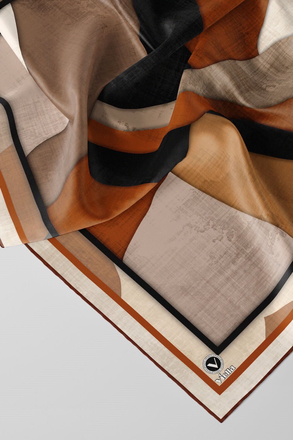 Twill Geometrik Desenli Taba Renkli 90x90 Eşarp (İpek İçermez) Kenar Dikiş Şekli El Dikişli