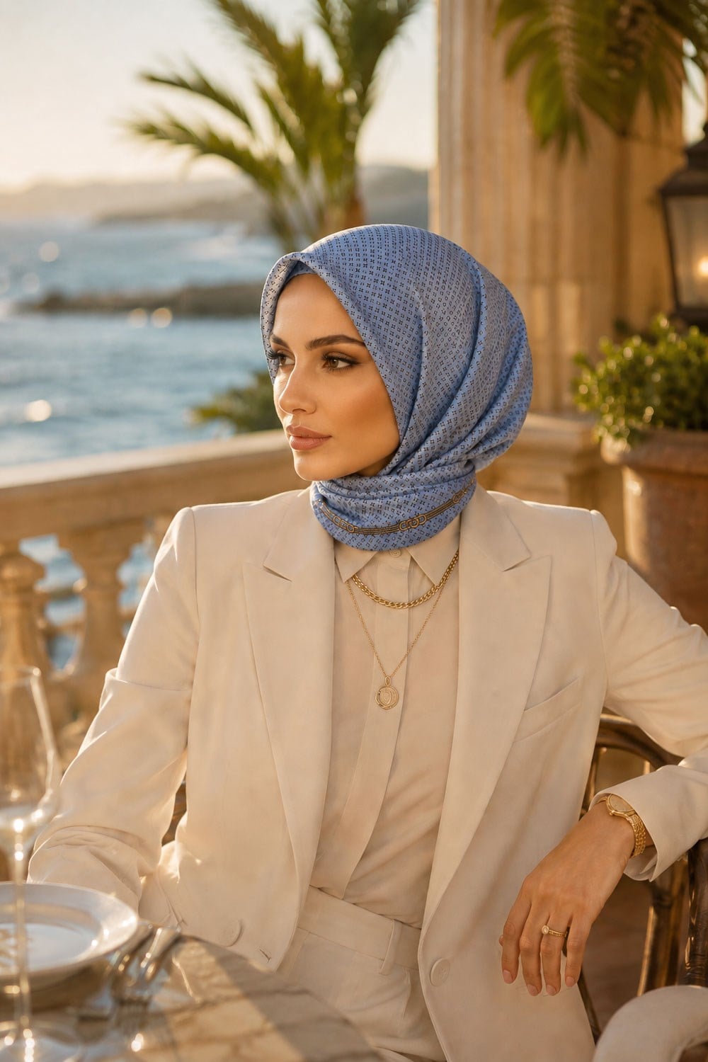 %57 İPEK %43 VİSKON Twill İpek Zincir Desenli Bebe Mavisi - Siyah Renkli 90x90 Eşarp Dikim Şekli : El Dikişi