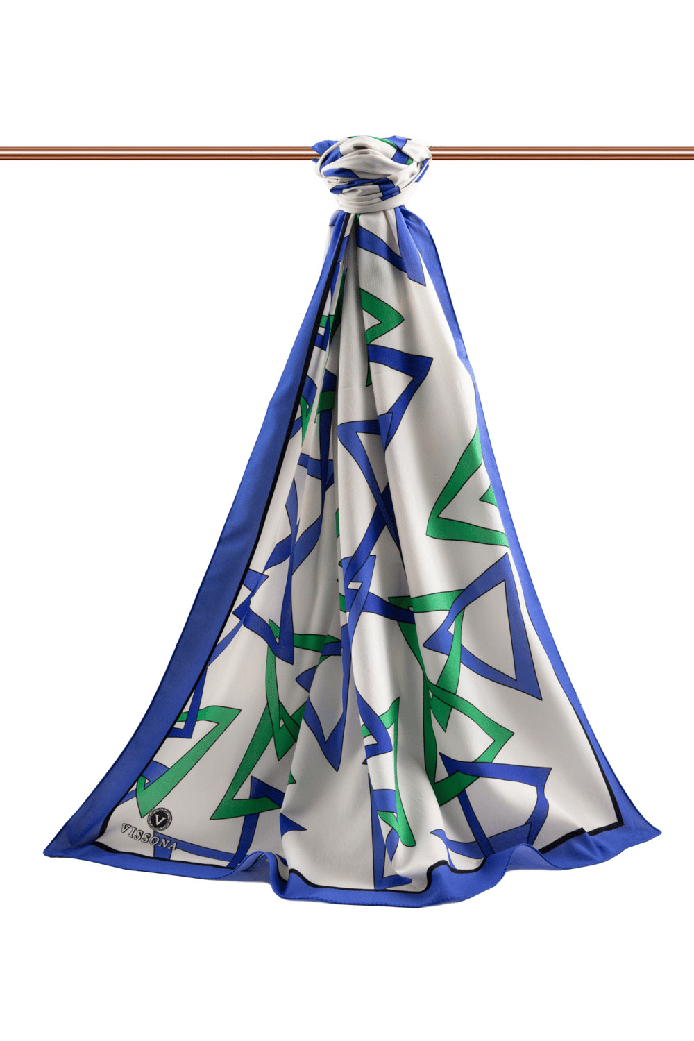LÜKS MEDİNE İPEĞİ GEOMETRİK DESENLİ SAKS RENKLİ 75X195 KIRIŞMAZ ŞAL MOSS KREP DİKİŞ TİPİ İTALYAN DİKİŞLİ