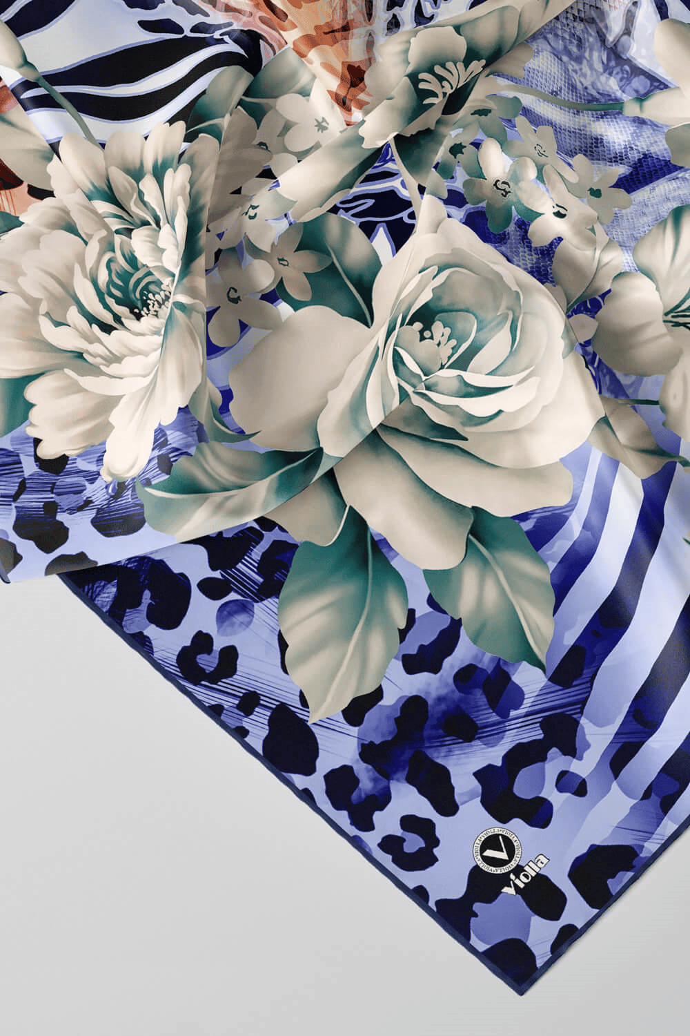 Twill Renkli Şerit Desenli İndigo - Taba  Renkli 90x90 Eşarp (İpek İçermez) Kenar Dikiş Şekli El Dikişli
