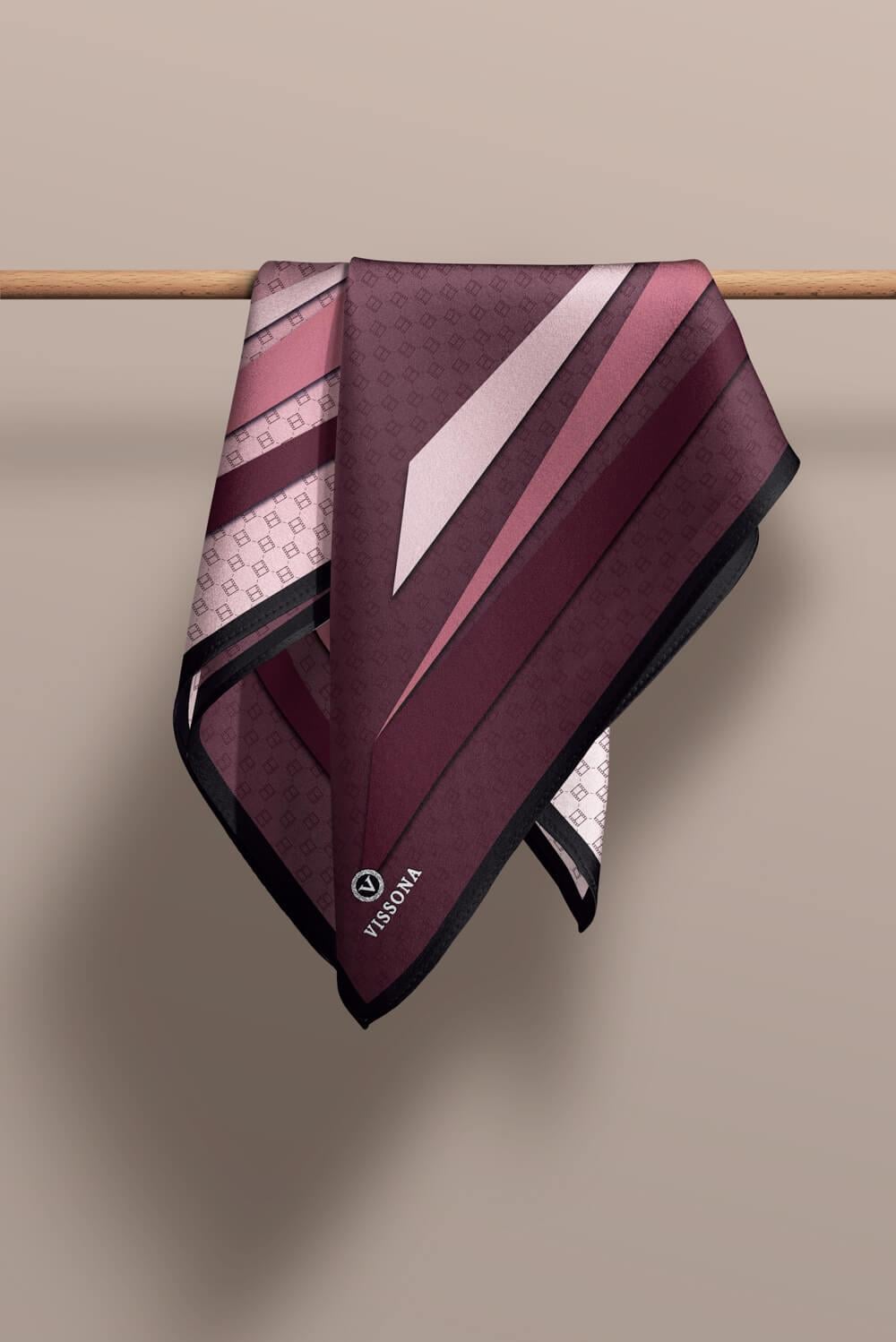 %100 Twill İpek Degrade Desenli Şarabi - Gül Kurusu Renkli 90x90 Eşarp Dikim Şekli : El Dikişi