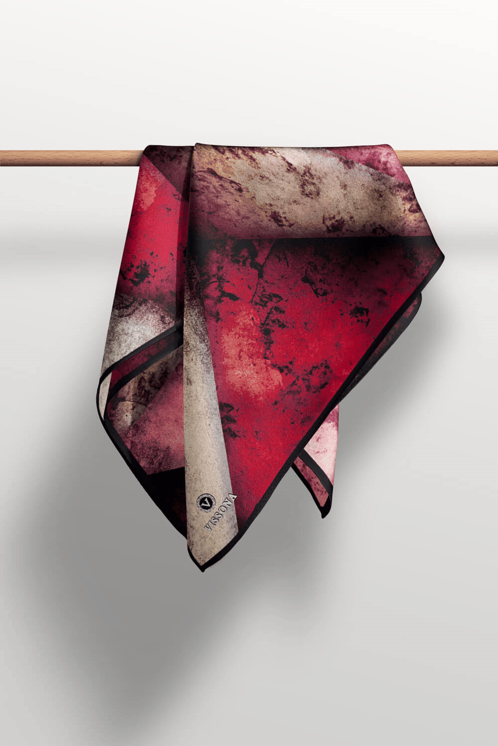 % 57 İPEK % 43 VİSKON Twill İpek Dokulu Ve Geometrik Desenli Bordo - Bej Renkli 90x90 Eşarp Dikim Şekli : El Dikişi